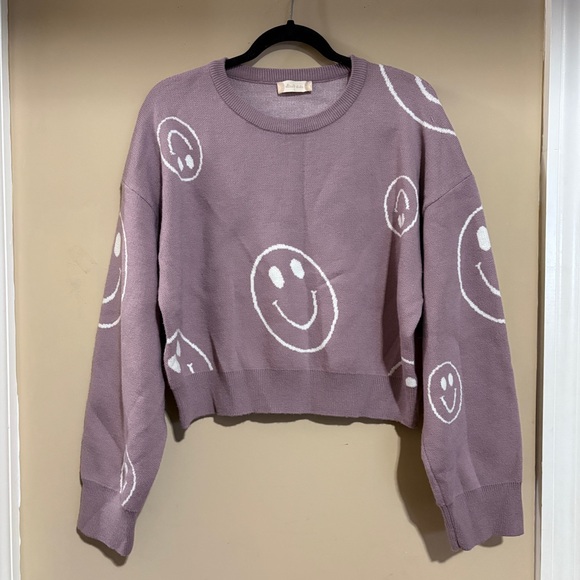 Altar'd State Sweaters - Altar'd State Lavender Smiley Face Cropped Sweater Large